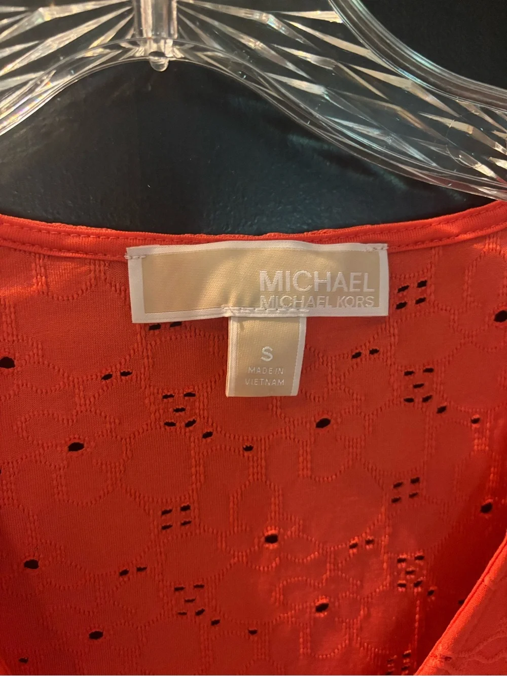 Michael Kors Orange Eyelet V-Neck Flutter Sleeve Top